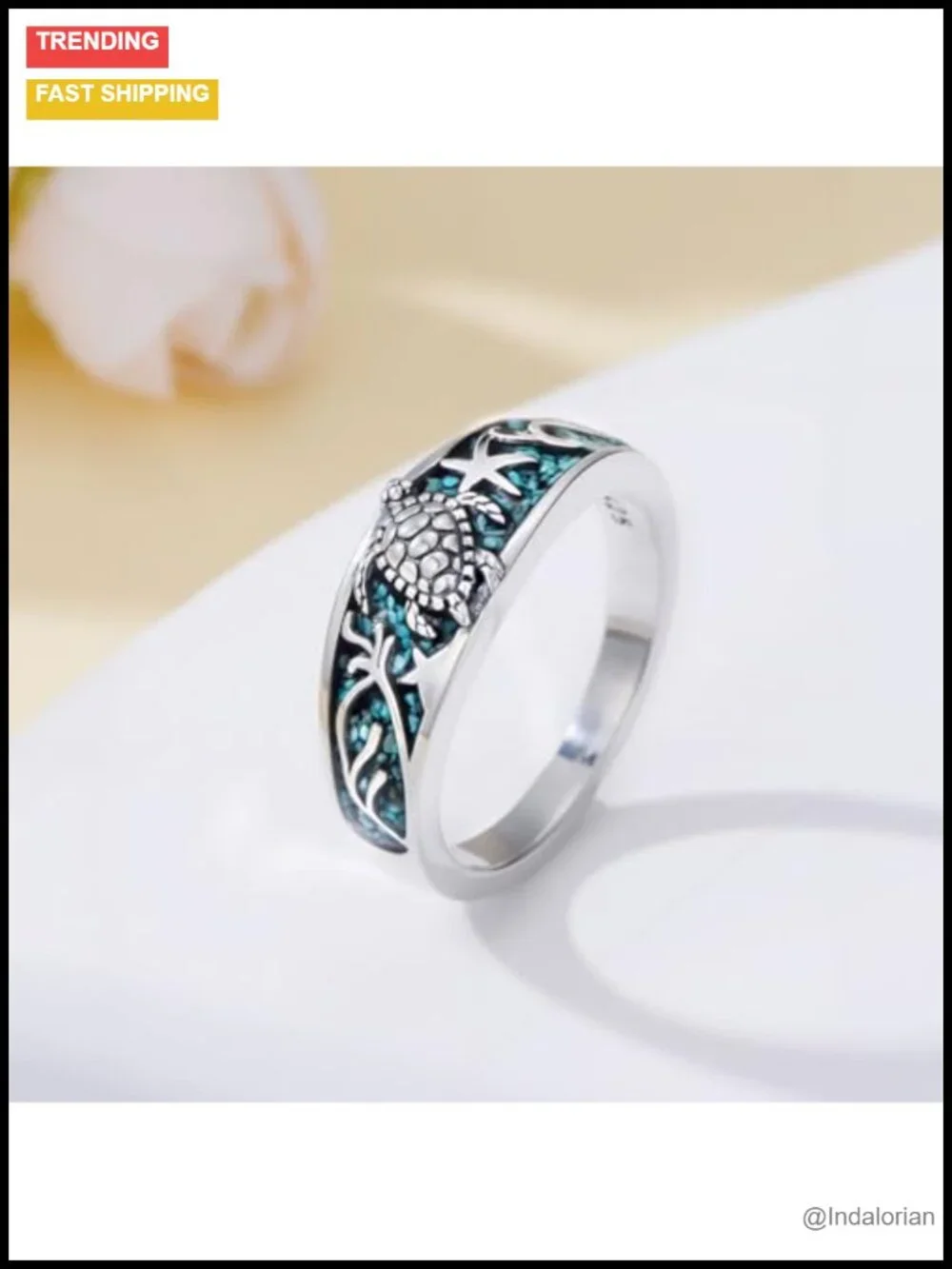 925 Sterling Silver Turquoise Ring Pave Turtle Boho Western Jewelry